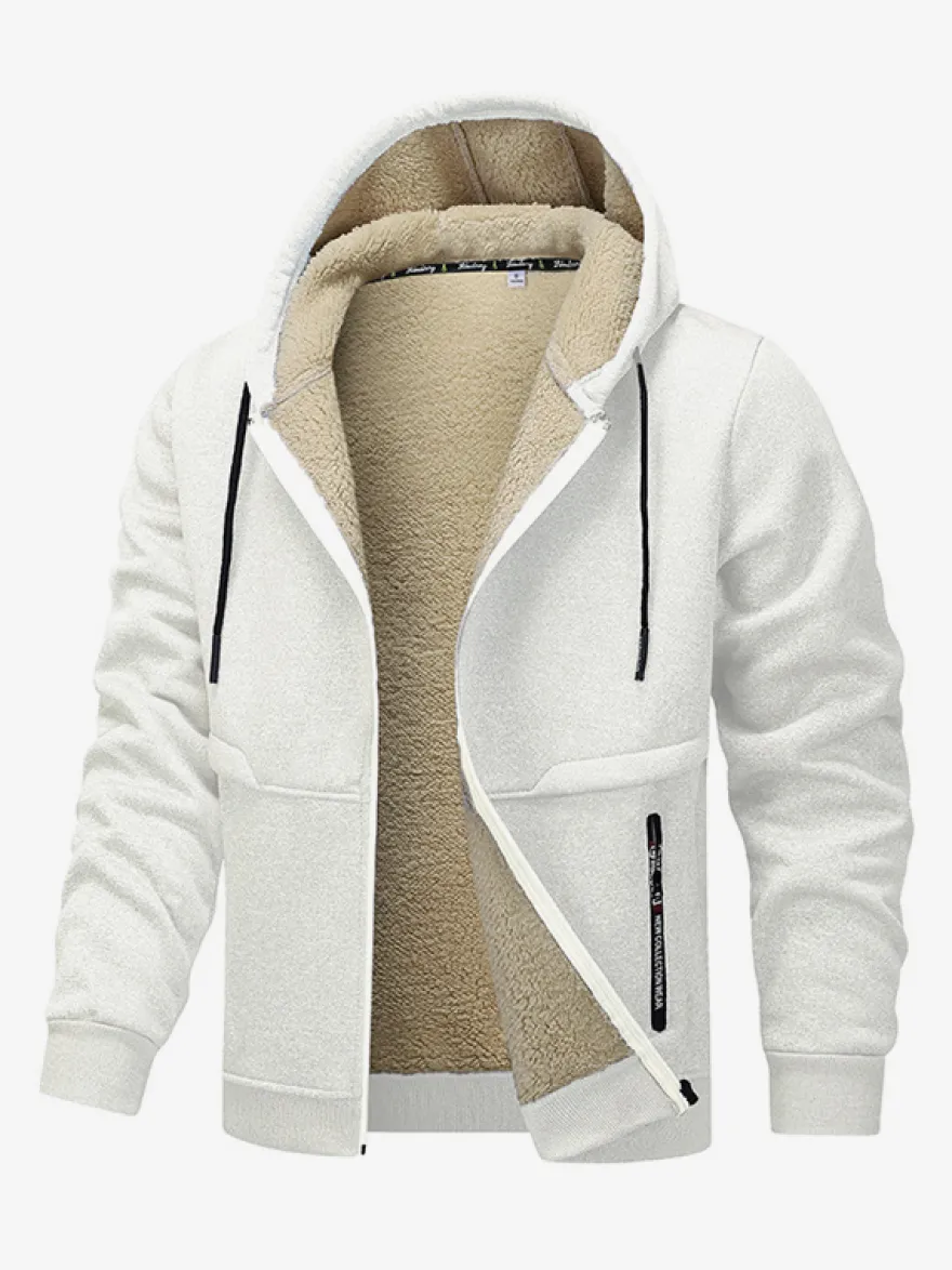 Vestes polaires à capuche pour hommes manches longues fermeture éclair manteaux d'hiver