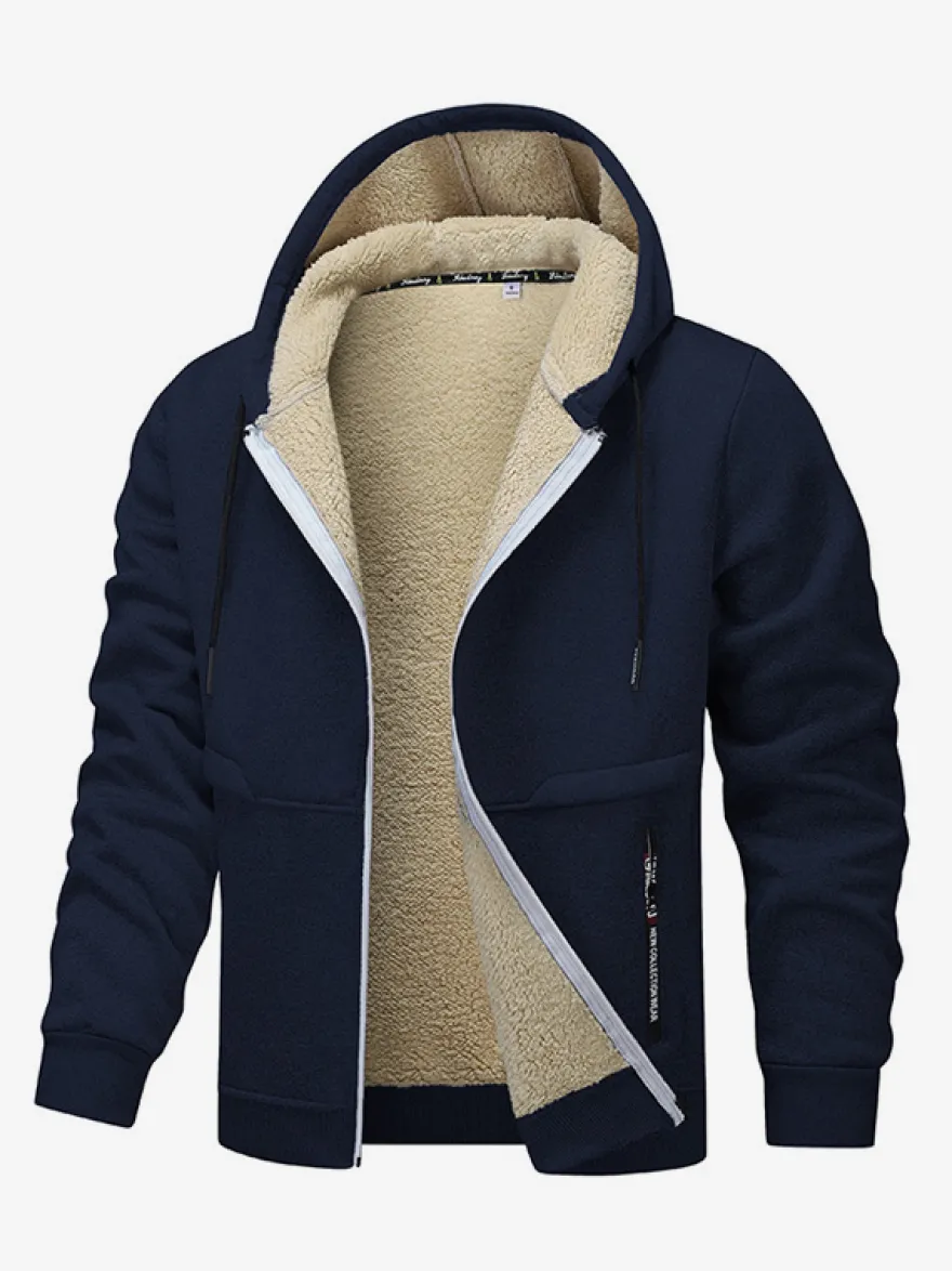 Vestes polaires à capuche pour hommes manches longues fermeture éclair manteaux d'hiver