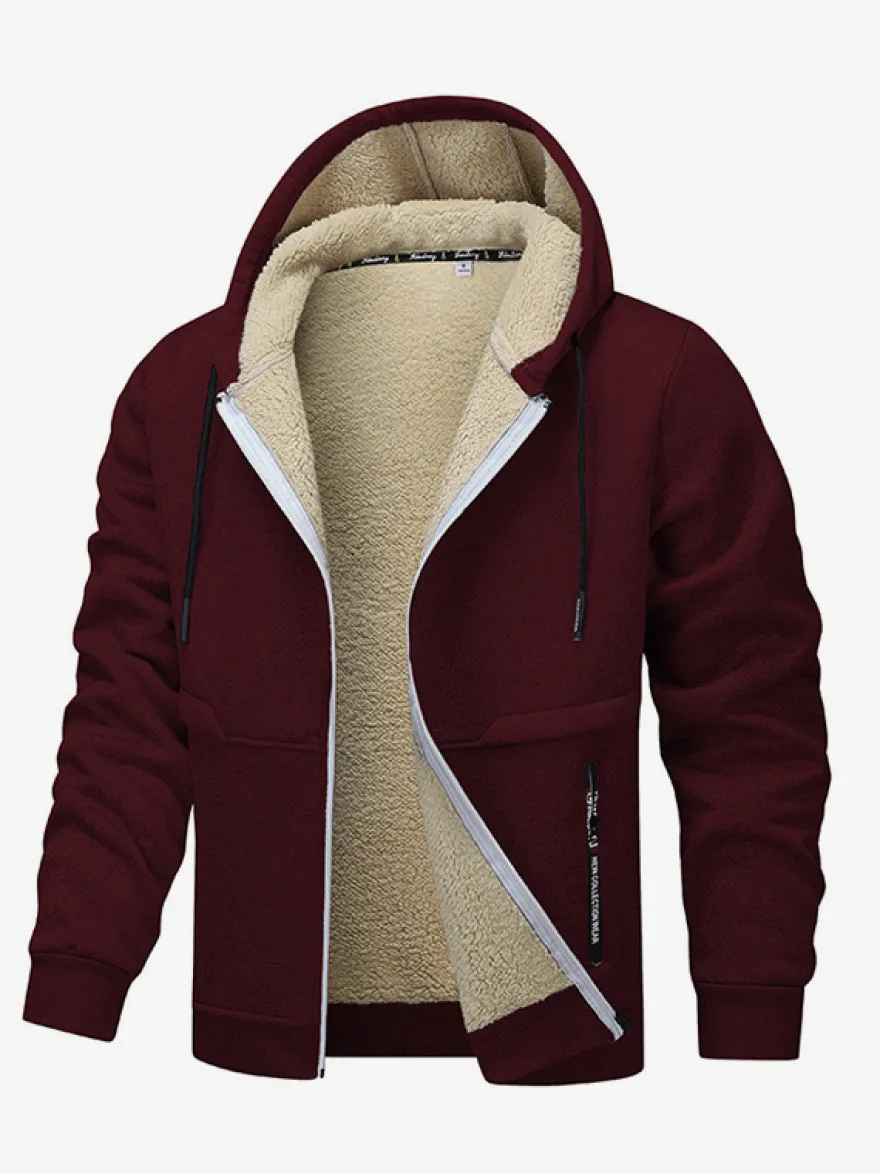 Vestes polaires à capuche pour hommes manches longues fermeture éclair manteaux d'hiver