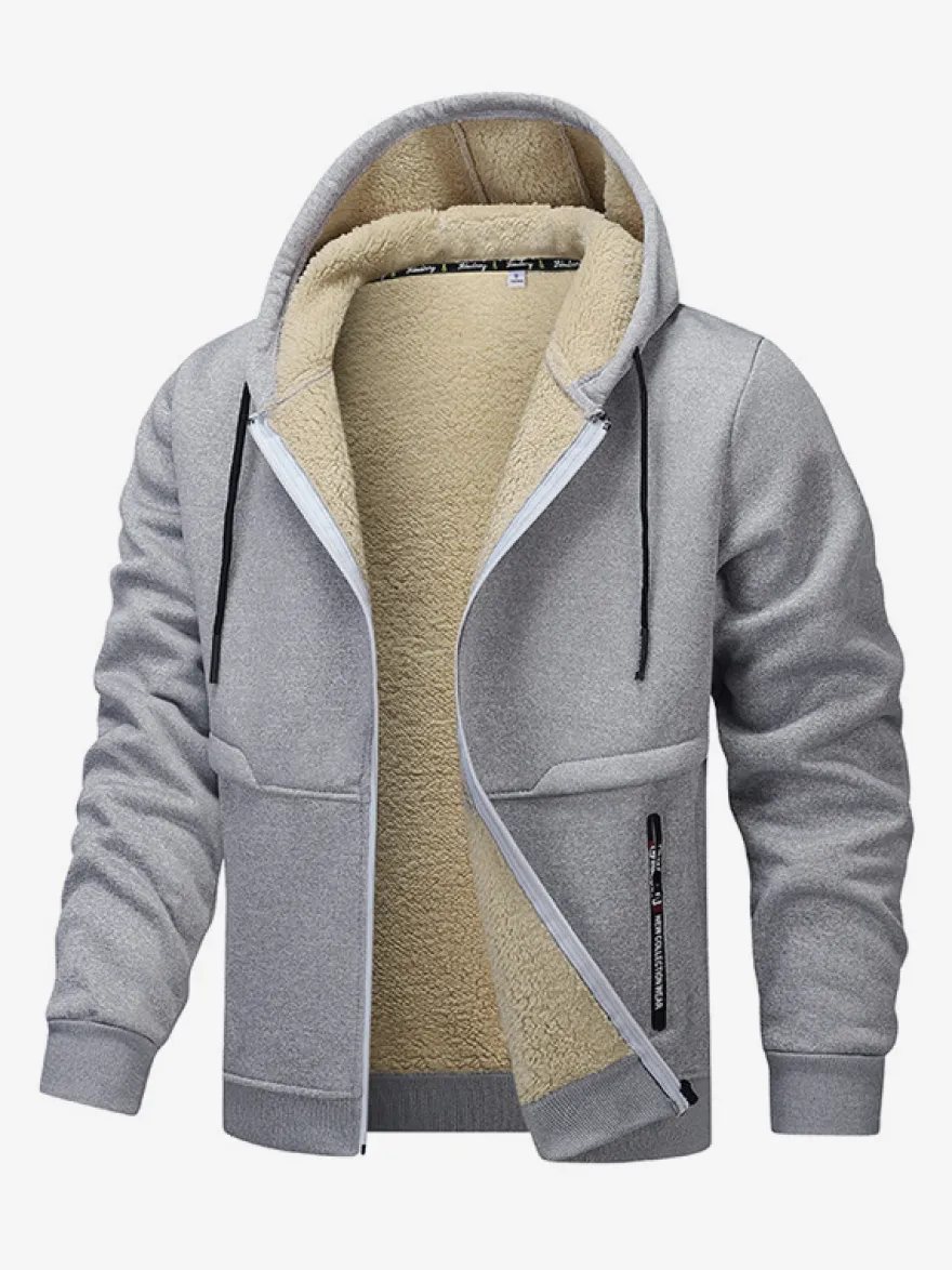Vestes polaires à capuche pour hommes manches longues fermeture éclair manteaux d'hiver