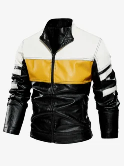 Vestes pour hommes avec détails zippés et blocs de couleurs Vestes de moto en similicuir