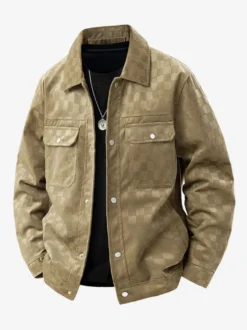 Vestes pour hommes en daim à motif damier manteaux d'hiver à manches longues