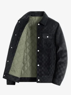Vestes pour hommes en daim à motif damier manteaux d'hiver à manches longues