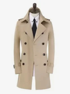 Vestes Pour Hommes Manteaux Croisé Col Rabattu Décontracté Abricot Clair Chic