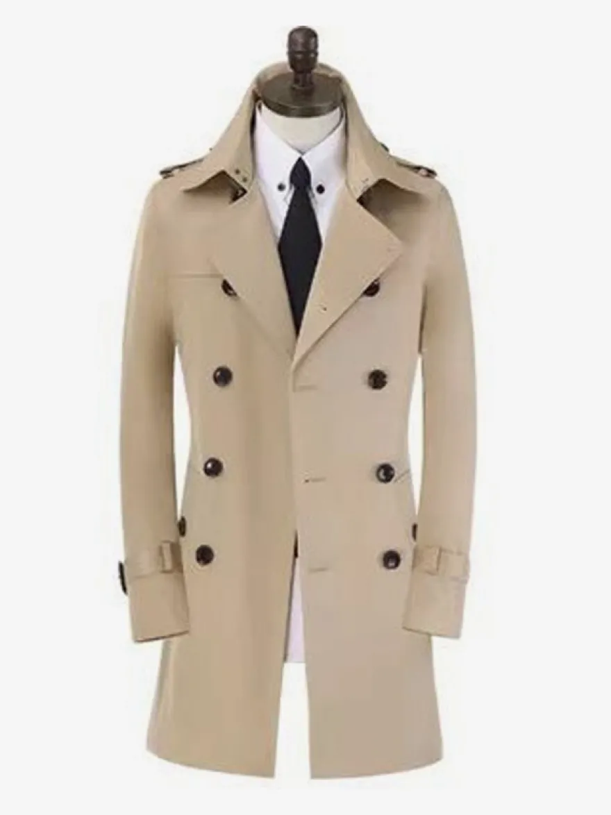Vestes Pour Hommes Manteaux Croisé Col Rabattu Décontracté Abricot Clair Chic