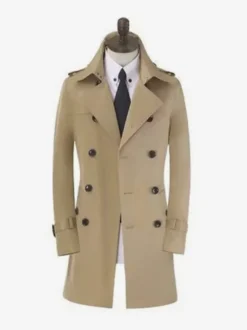 Vestes Pour Hommes Manteaux Croisé Col Rabattu Décontracté Abricot Clair Chic
