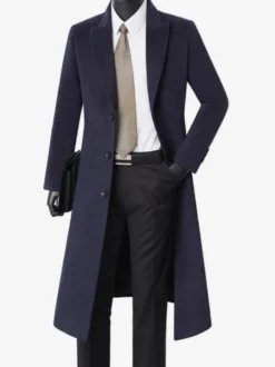Vestes Pour Hommes Manteaux Col Rabattu Confortable Bleu Foncé Chaud Classique