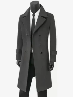 Vestes Pour Hommes Manteaux Double Boutonnage Col Rabattu Chic Noir