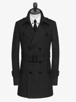 Vestes Pour Hommes Manteaux Double Boutonnage Col Rabattu Confortable Gris Chic