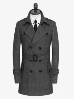 Vestes Pour Hommes Manteaux Double Boutonnage Col Rabattu Confortable Gris Chic