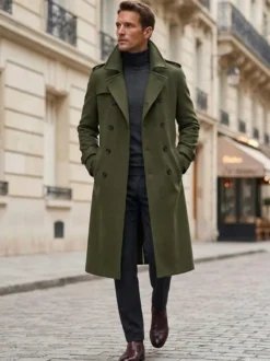 Vestes Pour Hommes Manteaux Long Croisé Col Rabattu Décontracté Camel Élégant