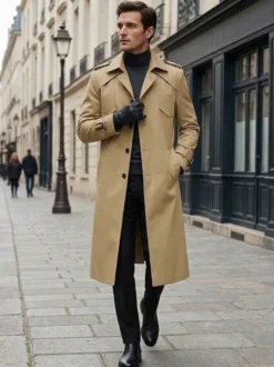 Vestes Pour Hommes Manteaux Long Col Rabattu Confortable Camel