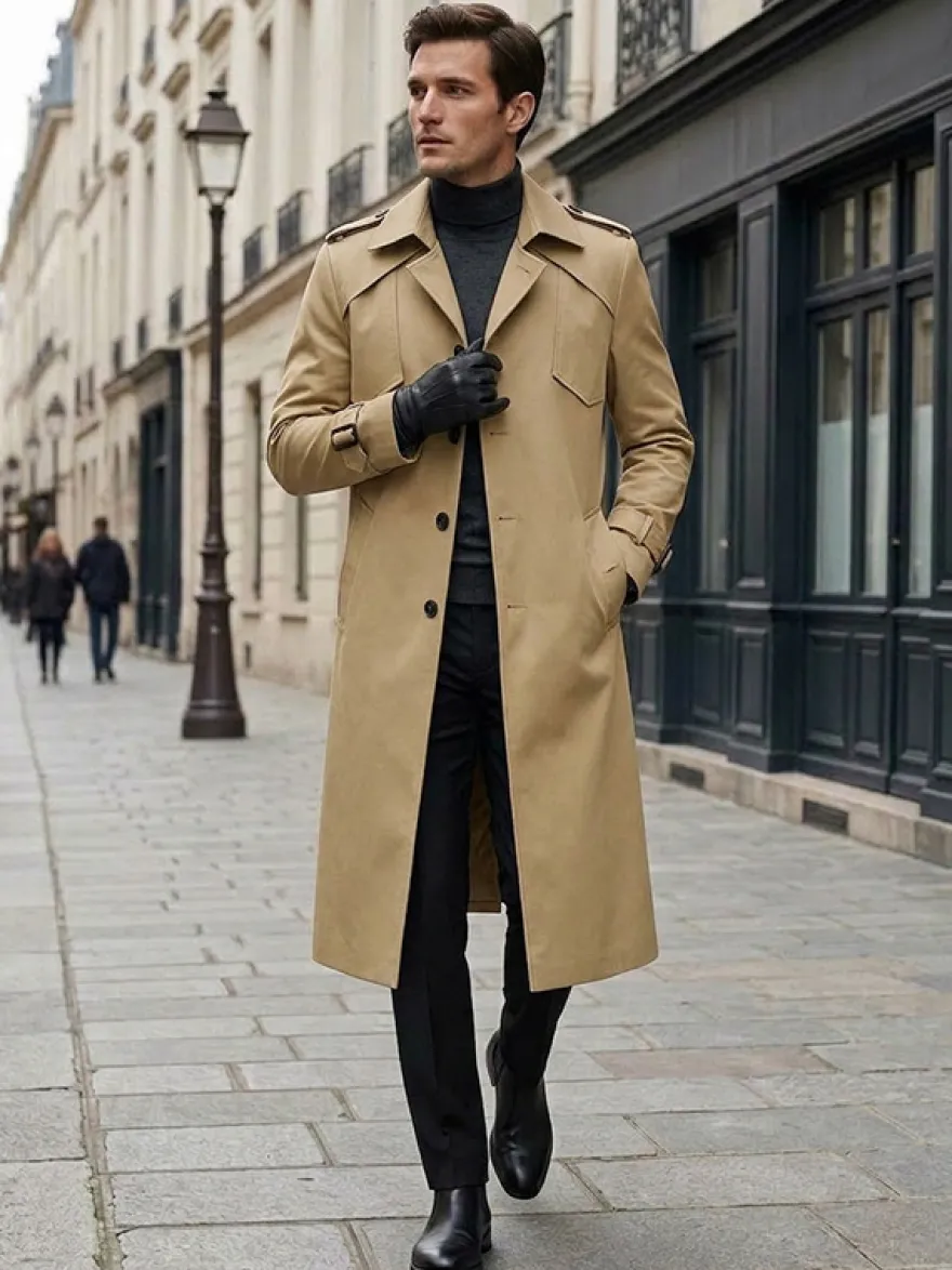 Vestes Pour Hommes Manteaux Long Col Rabattu Confortable Camel
