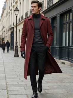 Vestes Pour Hommes Manteaux Long Col Rabattu Confortable Camel