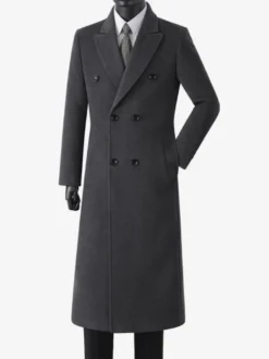 Vestes Pour Hommes Manteaux Long Double Boutonnage Col Rabattu Chic Noir
