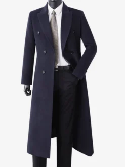 Vestes Pour Hommes Manteaux Long Double Boutonnage Col Rabattu Chic Noir