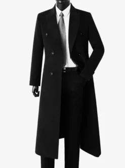 Vestes Pour Hommes Manteaux Long Double Boutonnage Col Rabattu Chic Noir