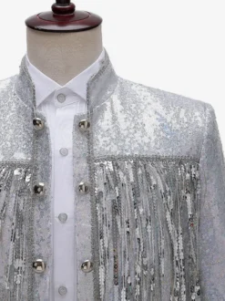 Veste Vintage Médiévale Argenté À Franges Paillettes Costumes Rétro Hommes