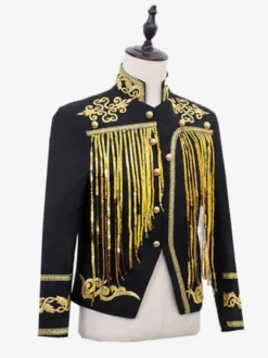 Veste Vintage Médiévale Noire Rétro À Franges Paillettes Costumes Vintage Hommes