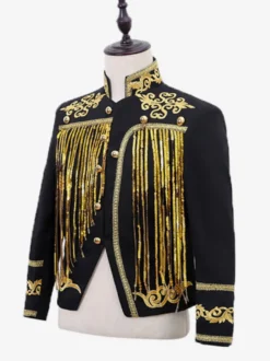 Veste Vintage Médiévale Noire Rétro À Franges Paillettes Costumes Vintage Hommes