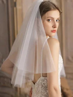 Voile de mariage blanche en tulle deux niveaux