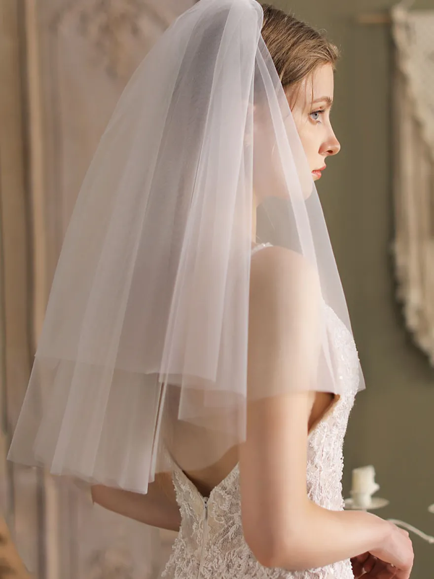 Voile de mariage blanche en tulle deux niveaux