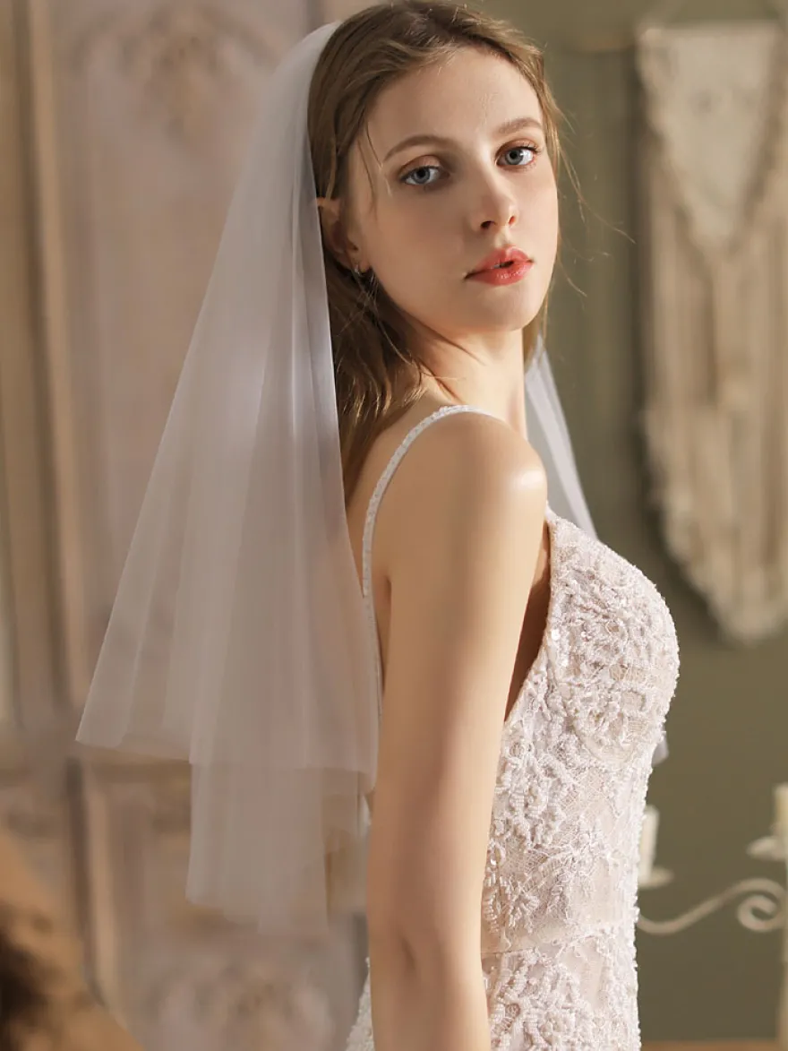 Voile de mariage blanche en tulle deux niveaux