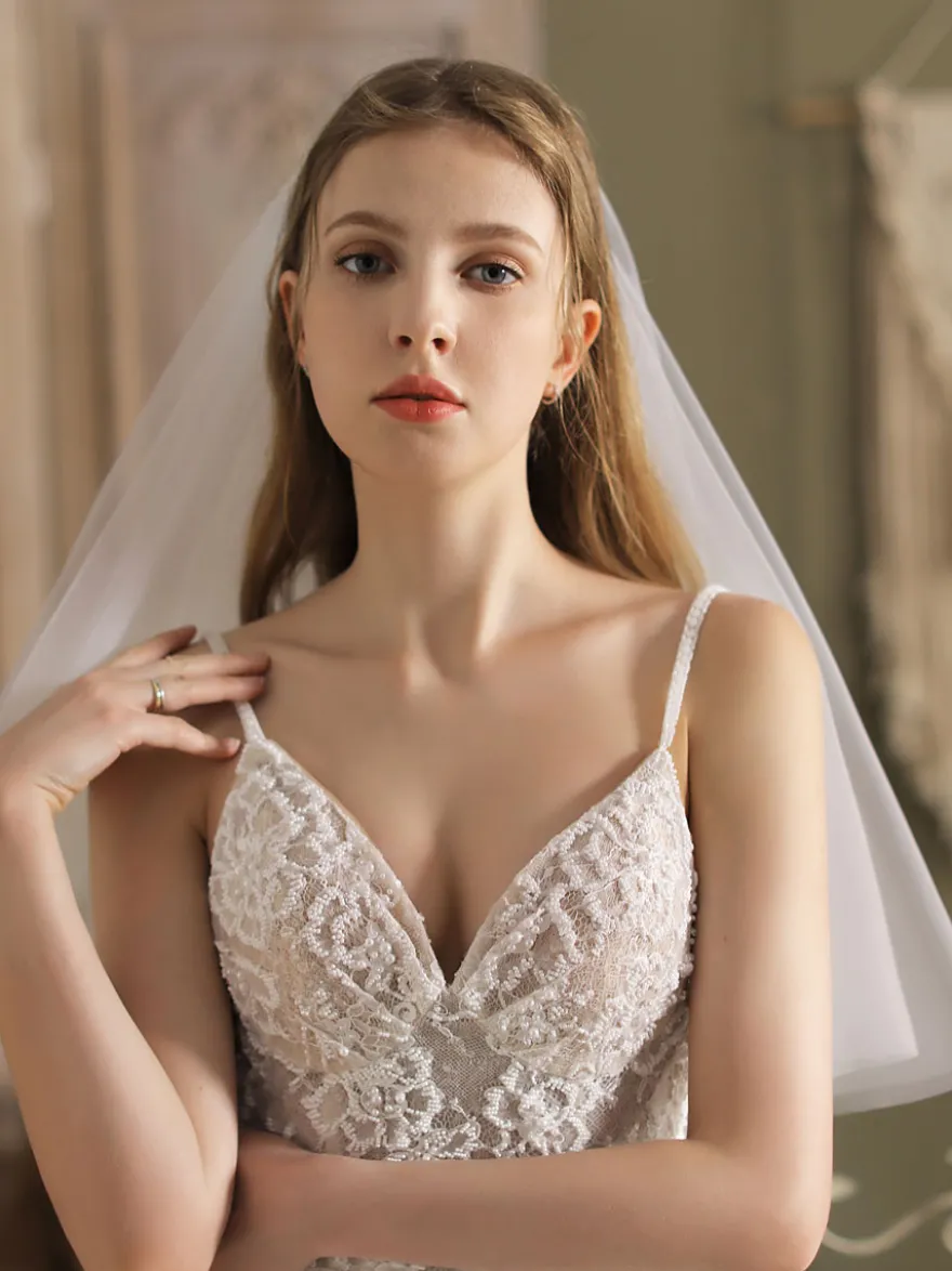 Voile de mariage blanche en tulle deux niveaux