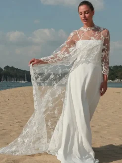 Voile de mariage à un niveau avec bordure en dentelle et fleurs