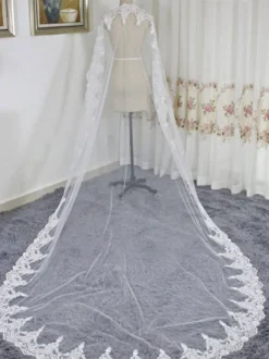 Voile de mariage à un niveau en tulle bord fini longue cascade voiles de mariée