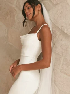 Voile de mariage à un niveau en tulle voile de mariée classique à bords coupés