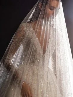 Voile de mariage à un niveau paillettes filet bordure perlée voiles de mariée classiques