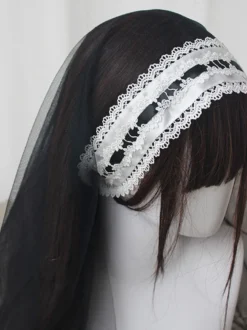 Voile Gothique Lolita Blanc Volants Polyester Accessoire Dentelle Divers