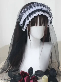 Voile Gothique Lolita Blanc Volants Polyester Accessoire Dentelle Divers