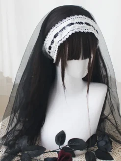 Voile Gothique Lolita Blanc Volants Polyester Accessoire Dentelle Divers