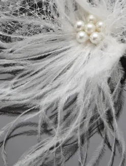 Voile à joues en voile de tulle avec plume et perles