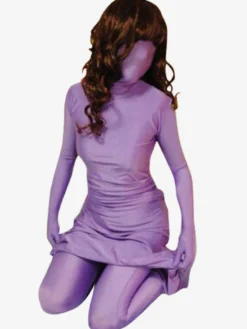 Vêtement de zentai beau enveloppé pour femme en lycra spandex violet style Déguisements Halloween Déguisements Halloween