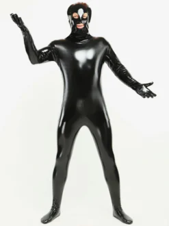 Vêtement de zentai noir de yeux et bouche ouverts Déguisements Halloween