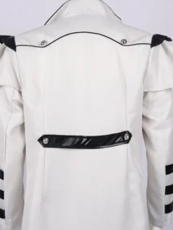 Vêtements de banquet de palais médiéval blanc coupe-vent long avec fente à fermeture éclair vêtements de performance sur scène