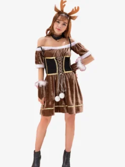 Vêtements de fête de costume de Noël de renne mignon de Noël marron