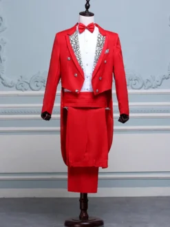 Vêtements de smoking à manches longues Palace pour hommes Costumes de performance rétro Bourgogne