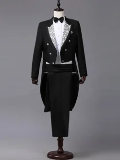 Vêtements de smoking à manches longues pour hommes noirs Costumes de Performance rétro Costumes rétro