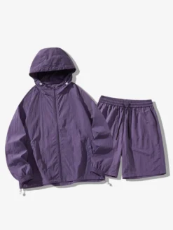 Vêtements Ensemble De Sport Hommes Gris Clair Veste Décontracté Short