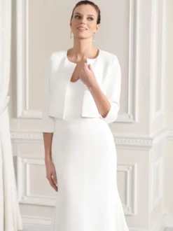 Wrap de mariage ivoire manches 3/4 longueur col bijou hauts crêpe extensible couverture de mariée