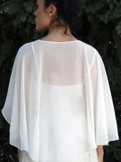 Wrap de mariage Ivoire manches courtes col bijou châles en mousseline de soie couverture de mariée