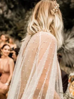Wraps de mariage Capes de cou de bijoux ivoire Perles de tulle Couvertures de mariée