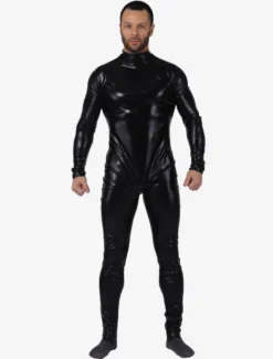 Zentai Noir Déguisements Halloween Métallisé Brillant Combinaison Costume Pour Les Hommes