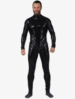 Zentai Noir Déguisements Halloween Métallisé Brillant Combinaison Costume Pour Les Hommes
