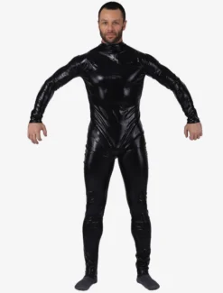 Zentai Noir Déguisements Halloween Métallisé Brillant Combinaison Costume Pour Les Hommes