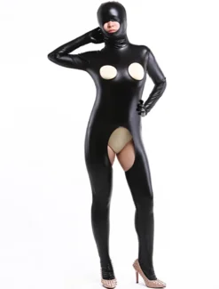 Zentai Sexy Costume de zentai noir creusé Déguisements Halloween